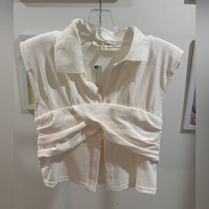Twist-Front Ivory Sleeveless Blouse